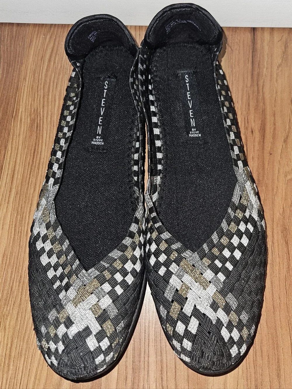 Steve Madden 'Criss' Black Woven Flats with Silver and Gold Accents